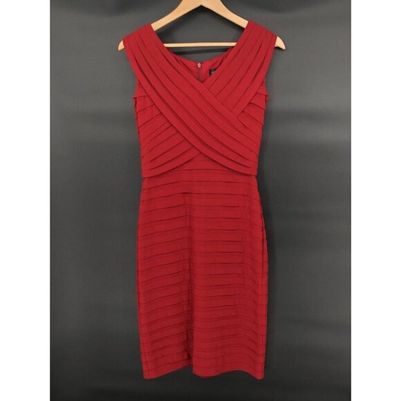 Adrianna Papell Womens Sleeveless Textured Sheath Dress Size 6 Red Evening Date - Picture 1 of 9